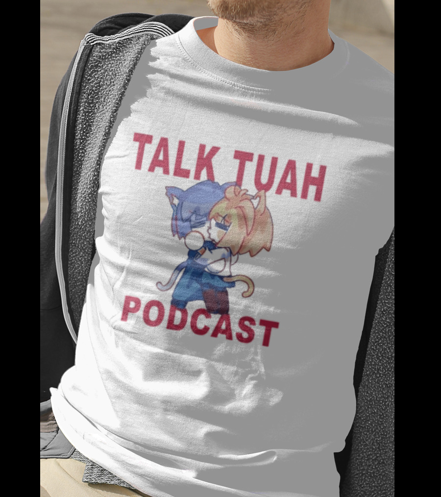 Talk Tuah Podcast Cute Anime Cat Characters Hugging T-Shirt