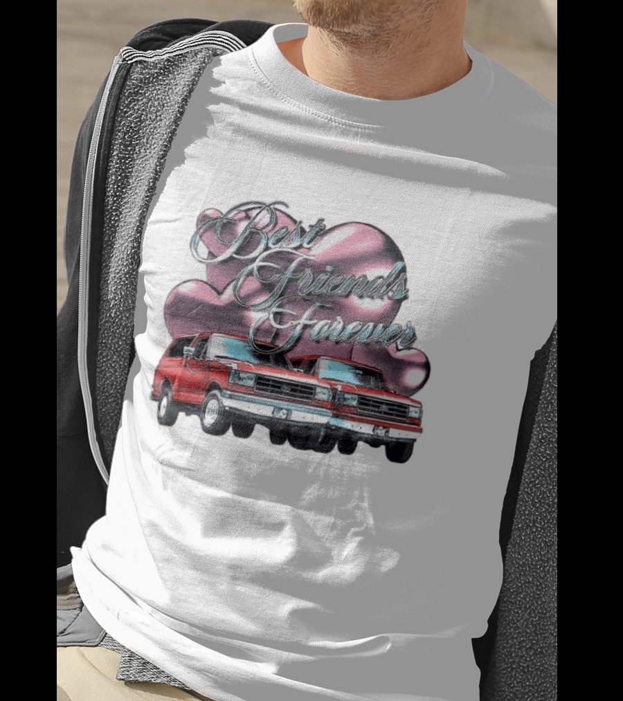 Best Friends Forever Classic Ford Cars With Pink Heart T-Shirt