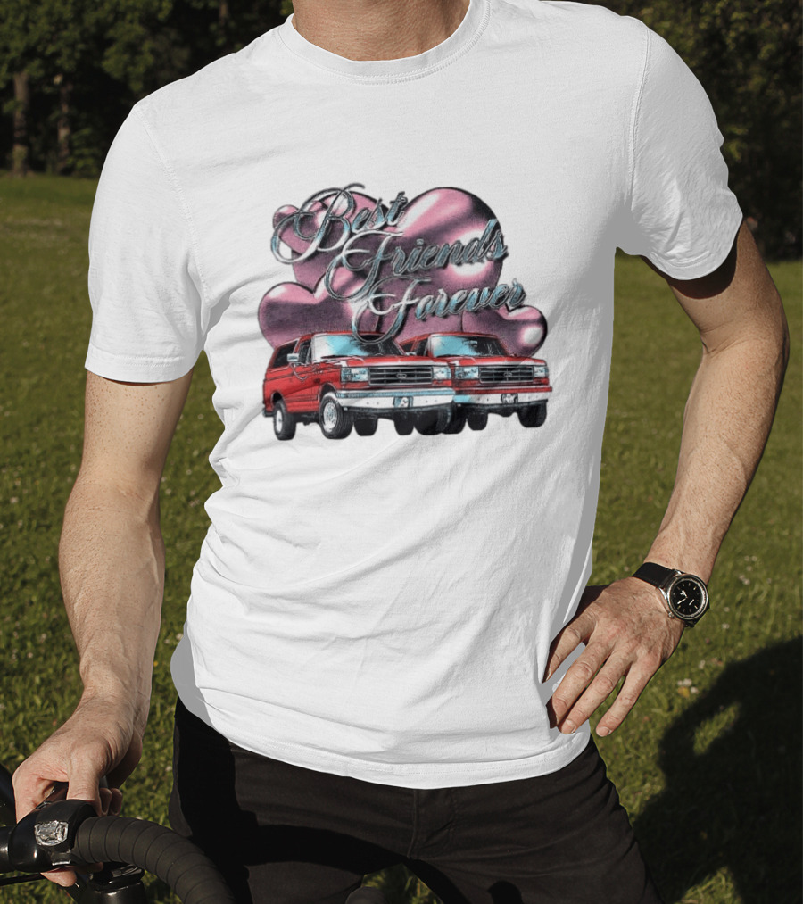 Best Friends Forever Classic Ford Cars With Pink Heart T-Shirt