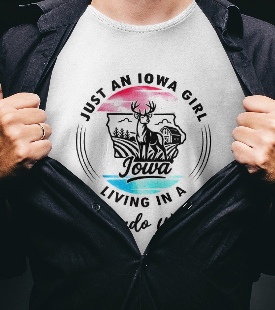 Just An Iowa Girl Living In A Colorado World State Pride Deer T-Shirt