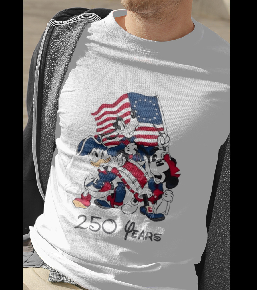 Mickey Mouse Donald Goofy 250 Years Disney Anniversary USA Flag Celebration T-Shirt