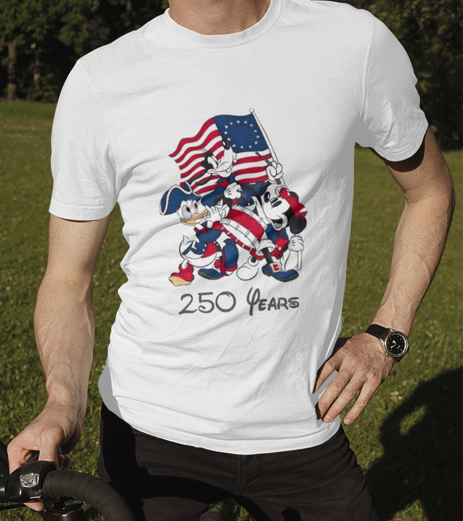 Mickey Mouse Donald Goofy 250 Years Disney Anniversary USA Flag Celebration T-Shirt
