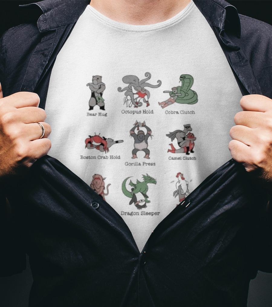 Wrestling Moves By Bear Frog Octopus Otter Beaver Gorilla Camel Lion Dinosaur Kangaroo T-Shirt