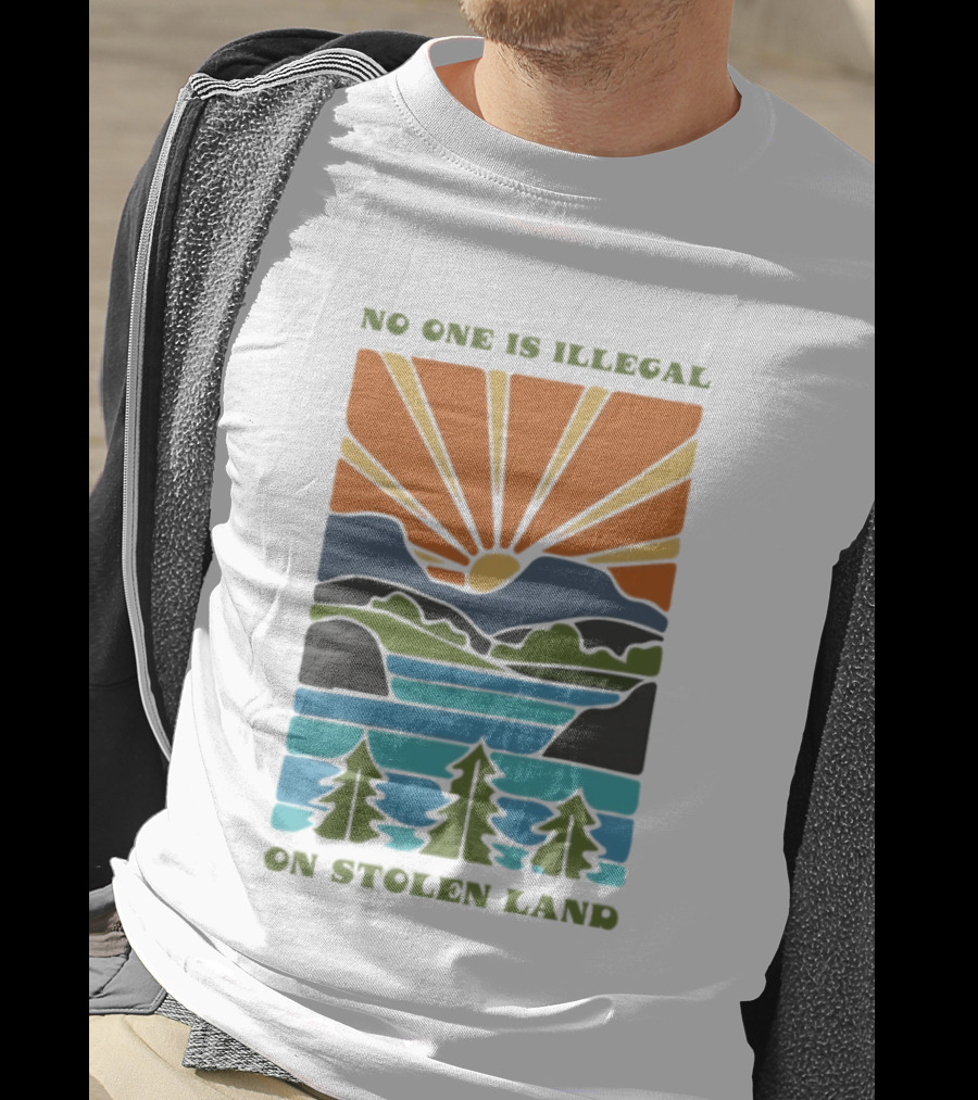 Billie Eilish No One Is Illegal On Stolen Land Sunset Scenic Mountains And Forest T-Shirt