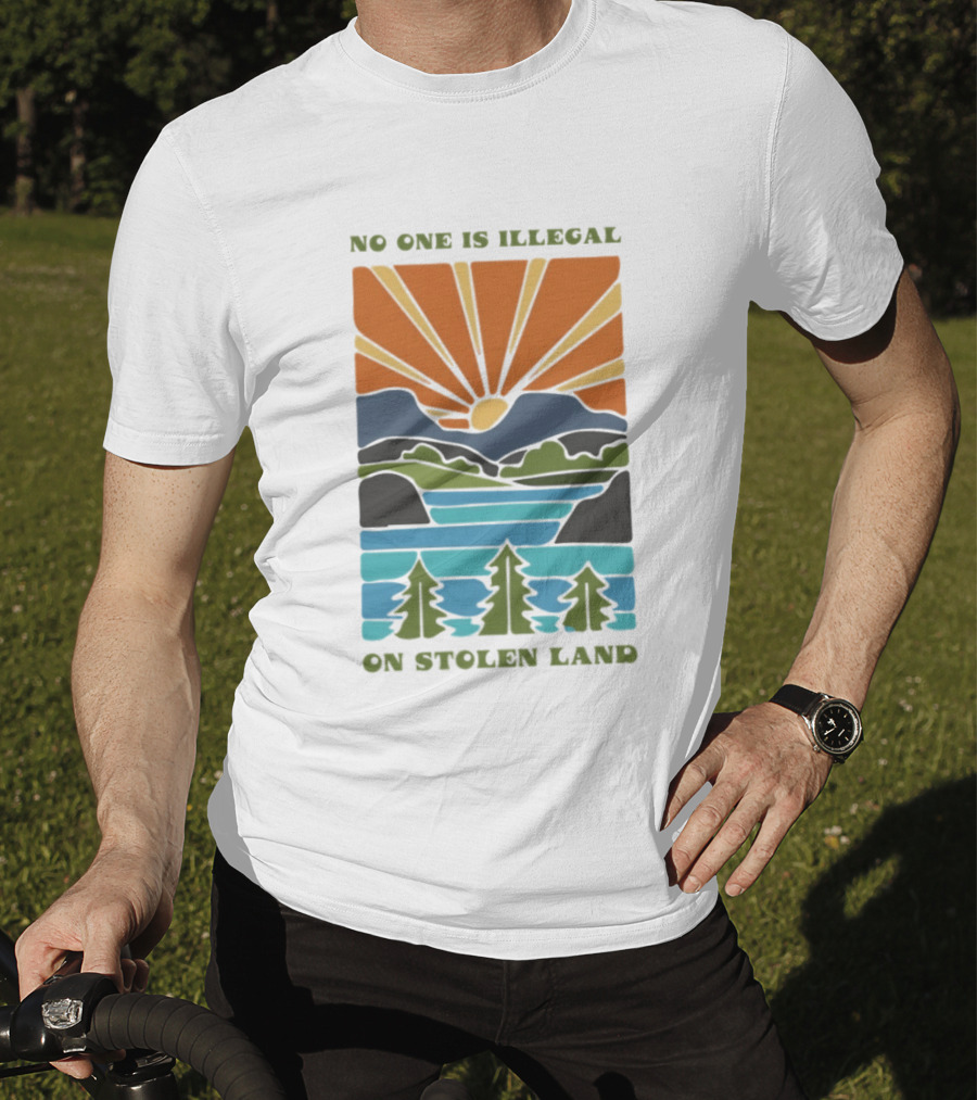 Billie Eilish No One Is Illegal On Stolen Land Sunset Scenic Mountains And Forest T-Shirt
