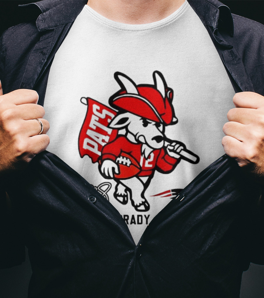 Pats Tom Brady 12 Football Mascot With Signature And New England Patriots Flag T-Shirt