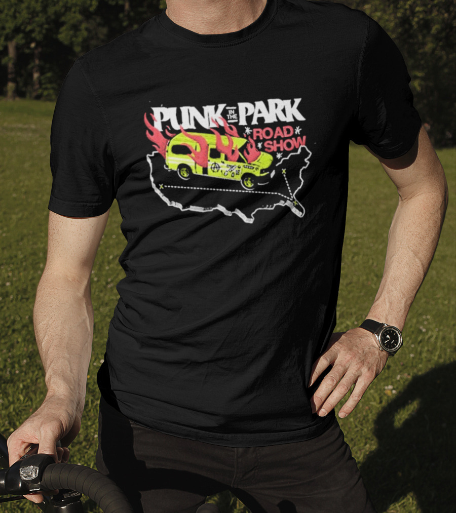 Punk In The Park Road Show 2026 Flaming Van USA Map Tour T-Shirt