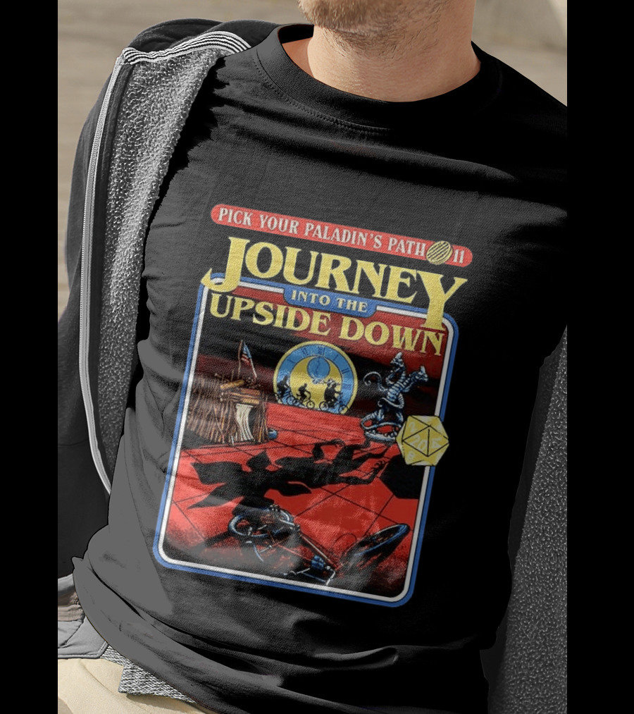 Pick Your Paladin's Path Journey Into The Upside Down Comic Dice Retro Scene T-Shirt