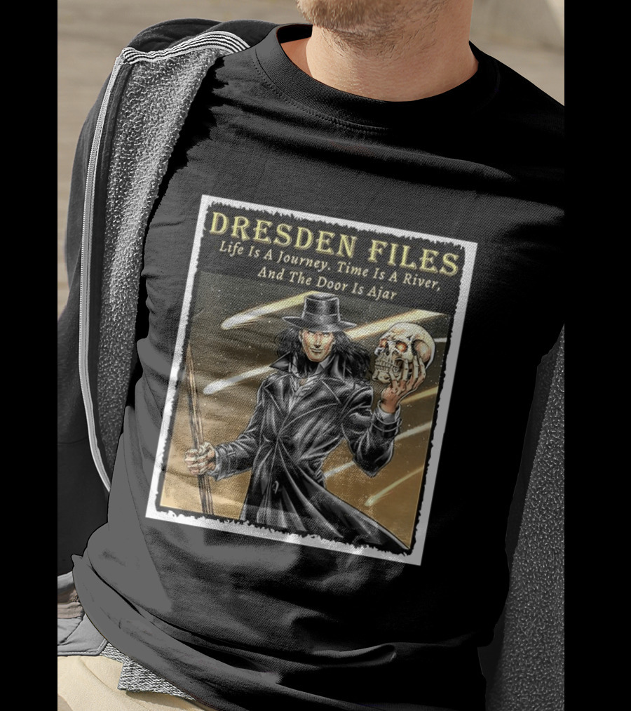 Dresden Files Life Is A Journey Time Is A River And The Door Is Ajar Harry Dresden Holding Skull T-Shirt