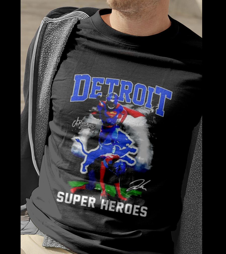 Amon Ra St. Brown Jahmyr Gibbs Superman Detroit Lions Super Heroes T-Shirt