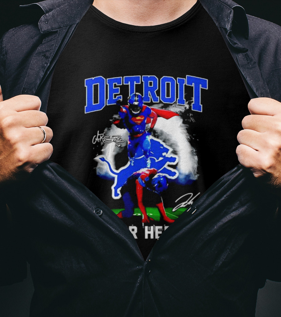 Amon Ra St. Brown Jahmyr Gibbs Superman Detroit Lions Super Heroes T-Shirt