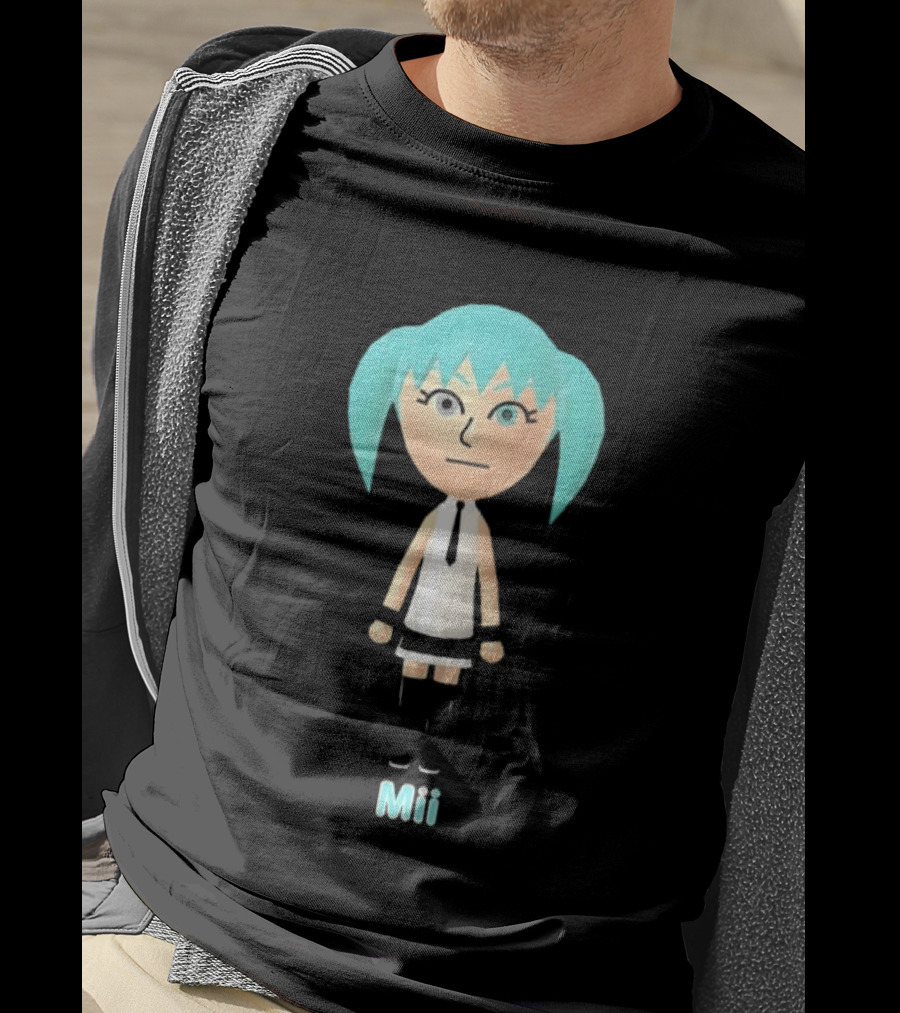Mii Anime Character With Blue Hair And White Outfit T-Shirt