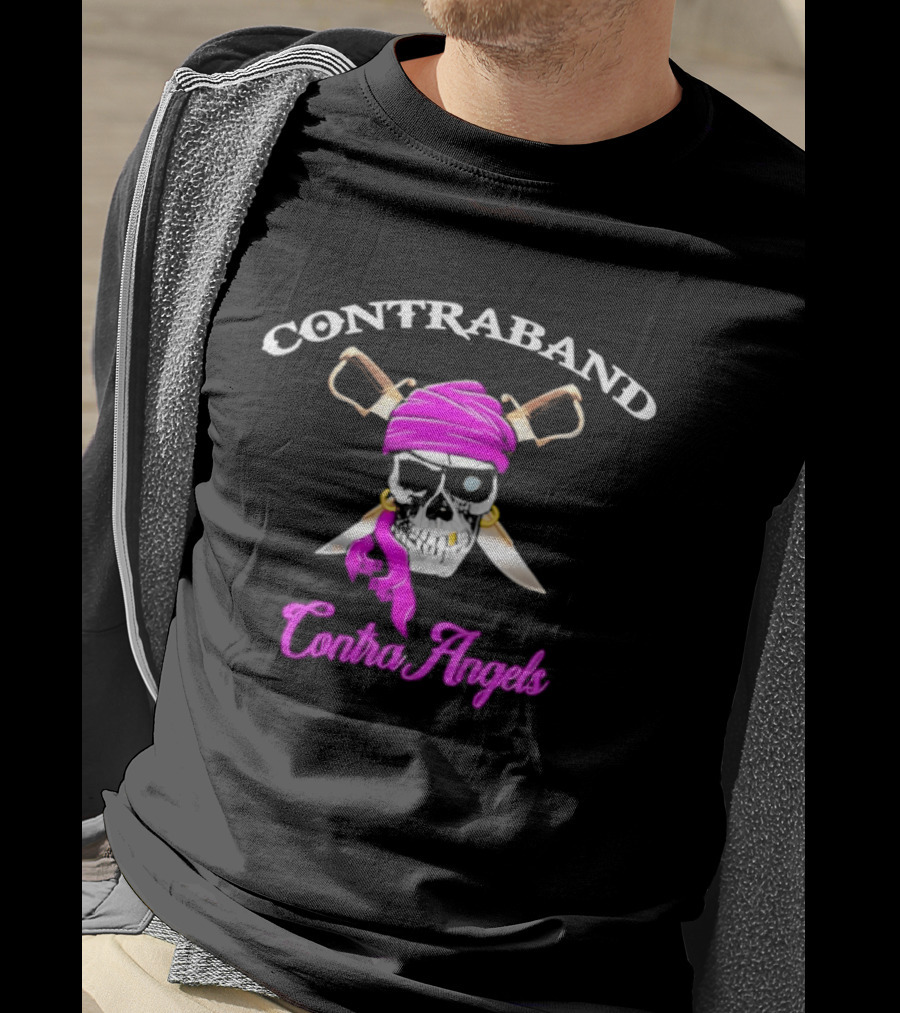 Contraband ContraAngels Skull Pirate Bandana And Swords T-Shirt