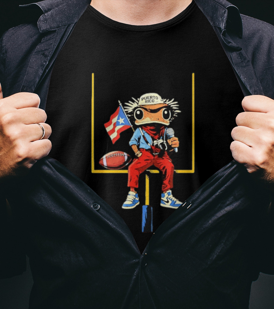 Puerto Rico Coqui Frog Taino Boricua Flag Football T-Shirt