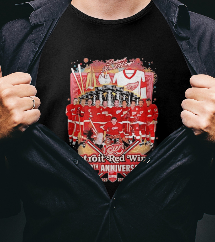 Detroit Red Wings 100th Anniversary 1926 2026 Team Celebration T-Shirt