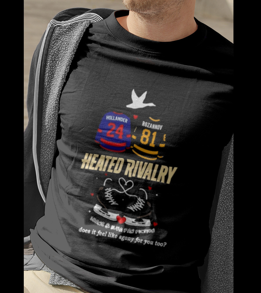 Heated Rivalry Hollander 24 Kozlow 81 Skates Heart Romance Does It Feel Like Agony For You Too T-Shirt