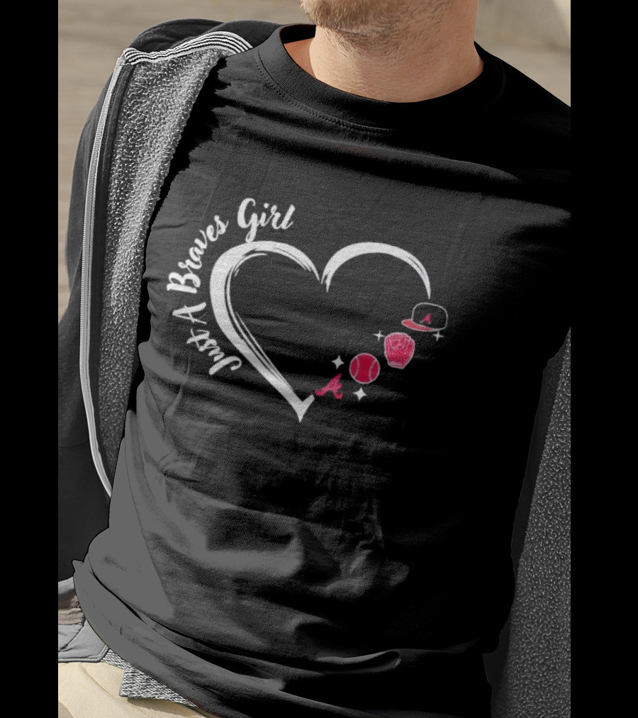 Atlanta Braves Girl Heart Baseball Glove Cap T-Shirt