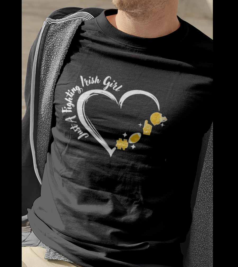 Just A Notre Dame Fighting Irish Girl Heart With Football Icons And Gold Accents T-Shirt