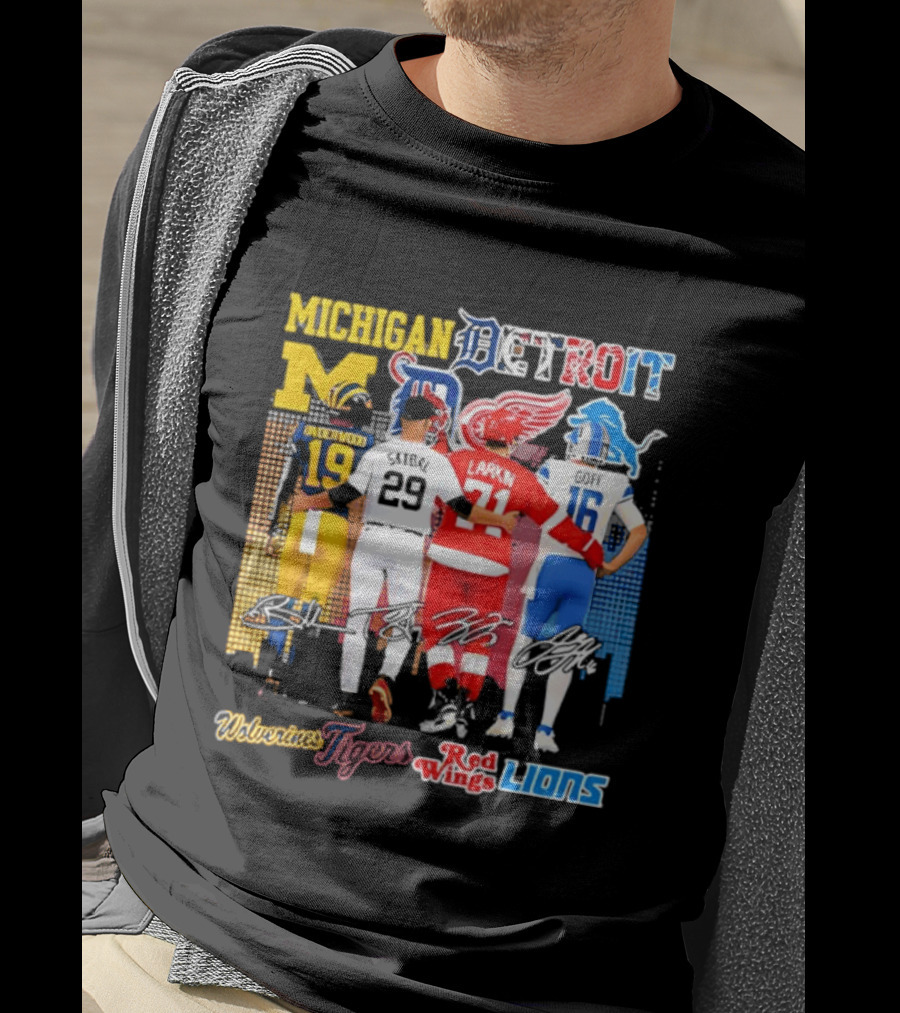 Michigan Wolverines X Tigers X Red Wings X Lions Detroit Sports Players T-Shirt