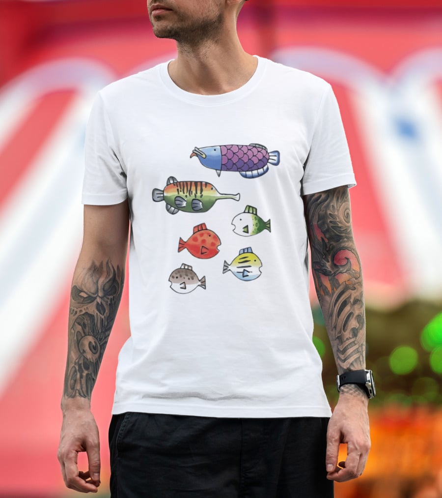 Fishing Minigame Colorful Fish Collection Vibrant Sea Life T-Shirt