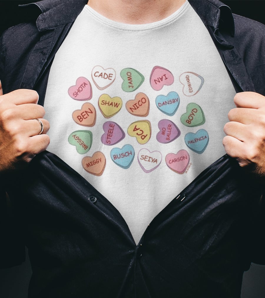 Shota Cade Ben Shaw Jamo Ian Nico Dansby Edward Boyd Breggy Steele PCA Miggy Busch Seiya Ow Baller Carson Palencia Candy Hearts T-Shirt