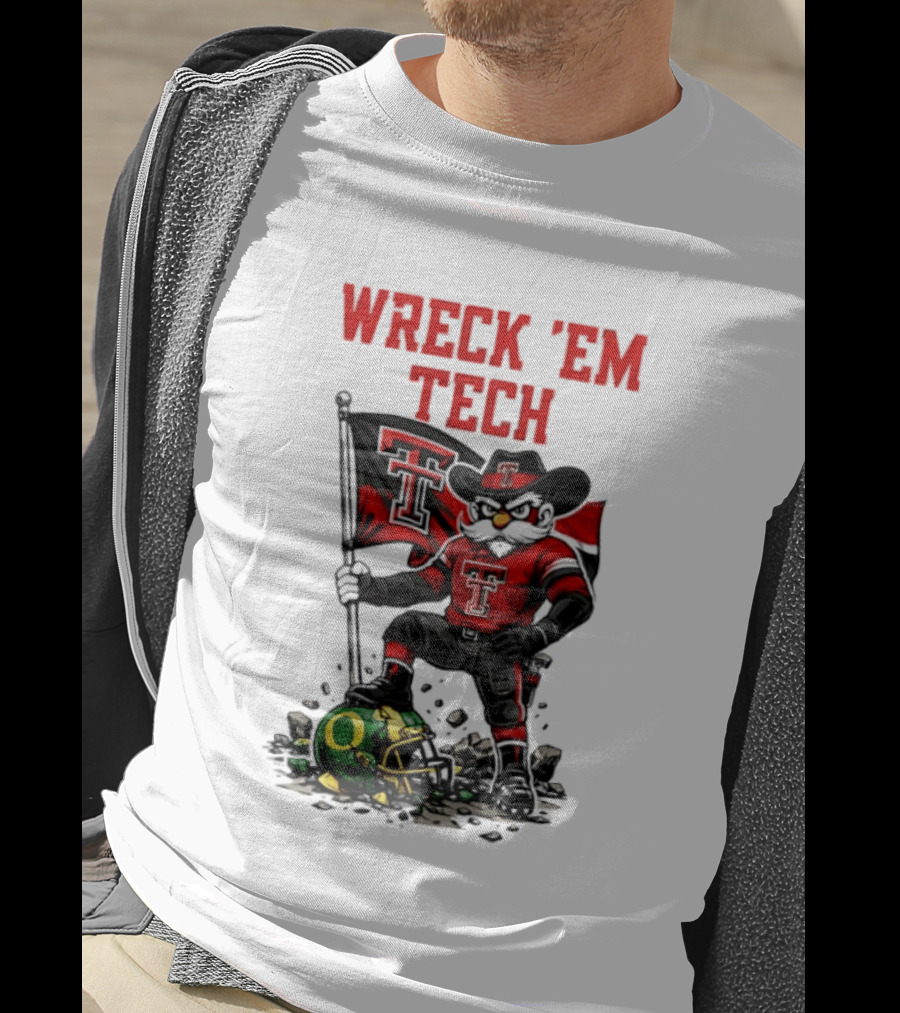 Wreck 'Em Tech Texas Tech Red Raiders Raider Red Flag And Helmet T-Shirt