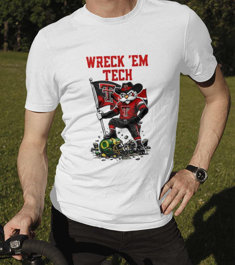 Wreck 'Em Tech Texas Tech Red Raiders Raider Red Flag And Helmet T-Shirt