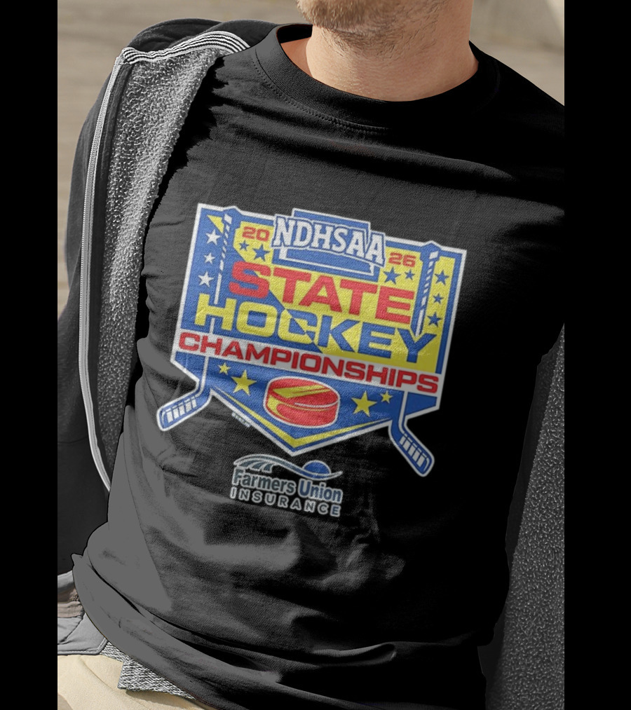 NDHSAA 2026 State Hockey Championships Merchandise Farmers Union Insurance T-Shirt
