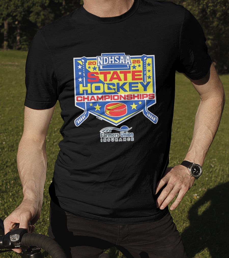 NDHSAA 2026 State Hockey Championships Merchandise Farmers Union Insurance T-Shirt