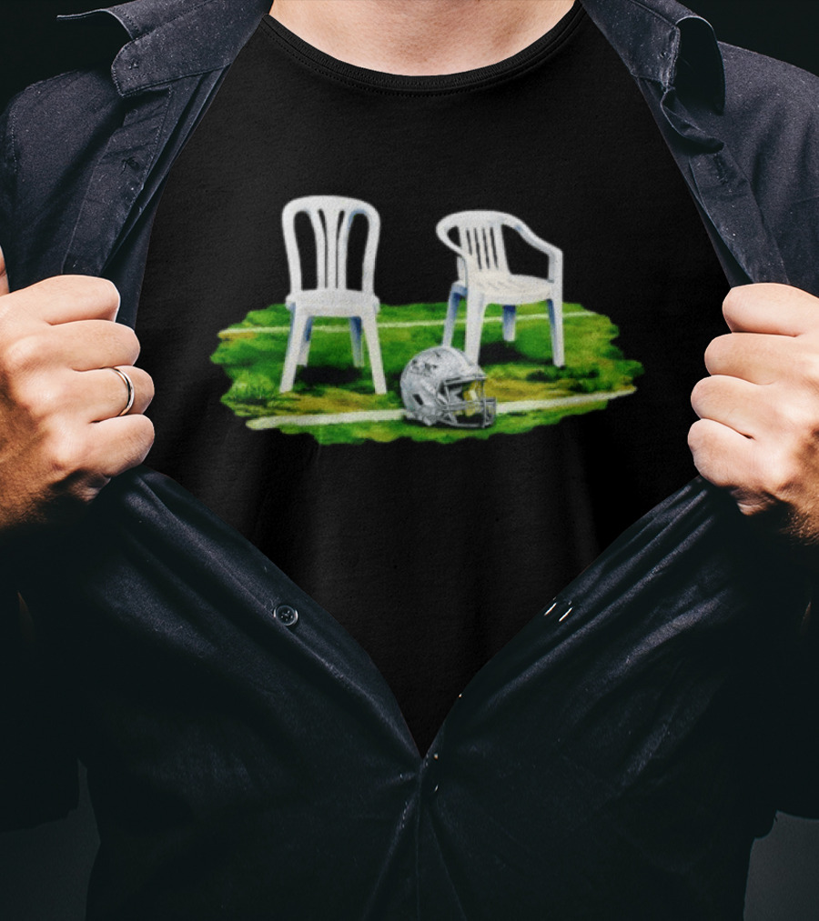 Bad Bunny Super Tazón Chairs Two White Seats Helmet Grass T-Shirt