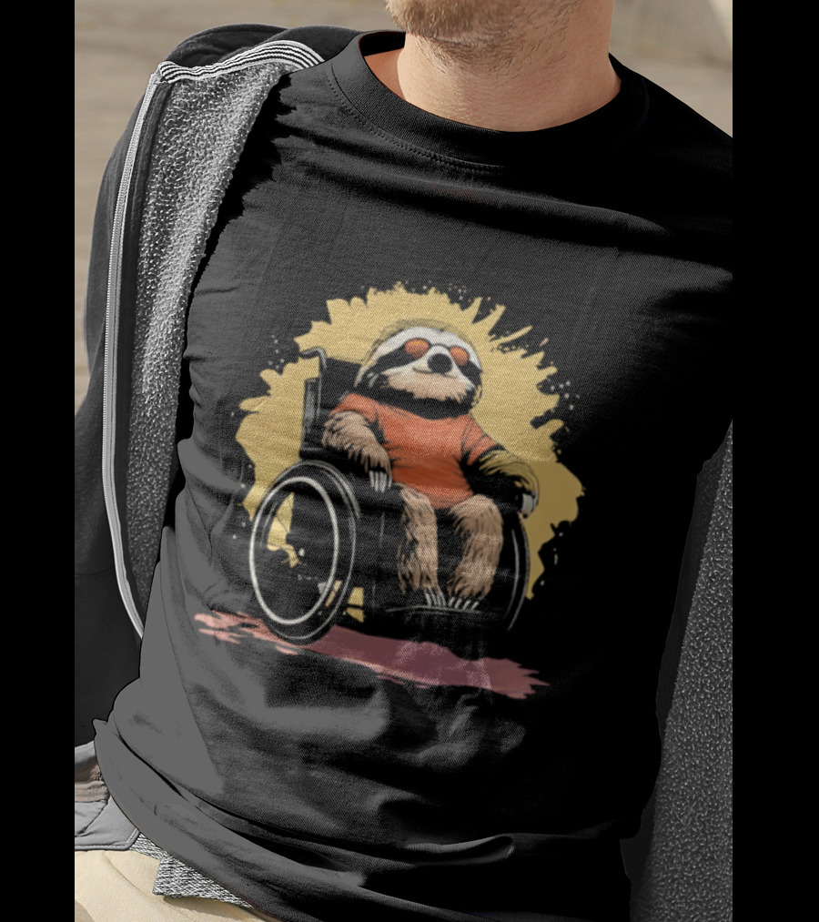 Sloth On Wheelchair With Sunglasses Relaxing Cool Attitude T-Shirt