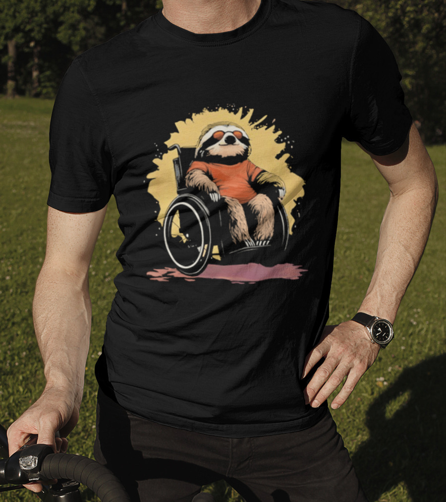 Sloth On Wheelchair With Sunglasses Relaxing Cool Attitude T-Shirt