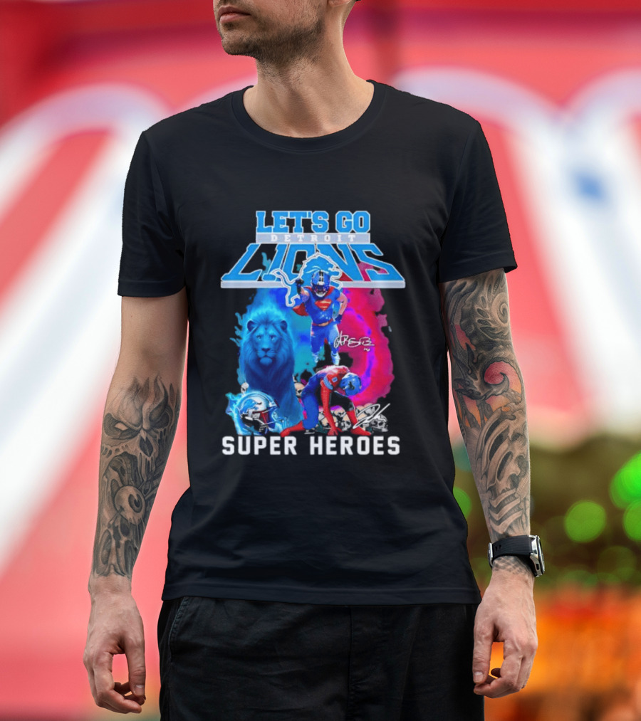 Let's Go Detroit Lions Jahmyr Gibbs Amon Ra St Brown Super Heroes T-Shirt