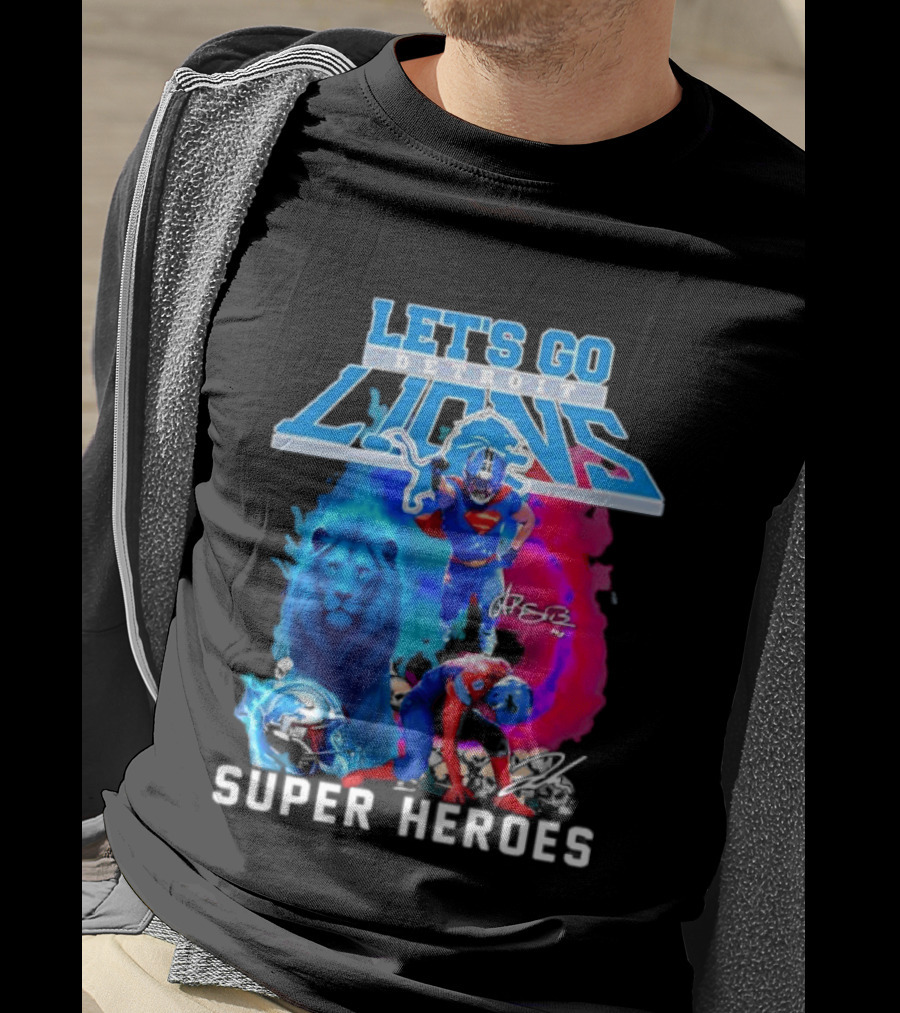 Let's Go Detroit Lions Jahmyr Gibbs Amon Ra St Brown Super Heroes T-Shirt