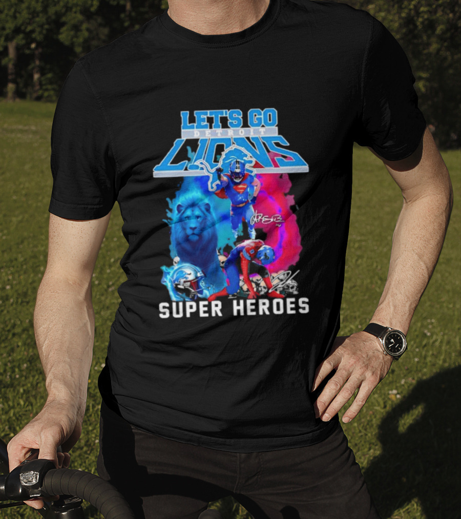 Let's Go Detroit Lions Jahmyr Gibbs Amon Ra St Brown Super Heroes T-Shirt