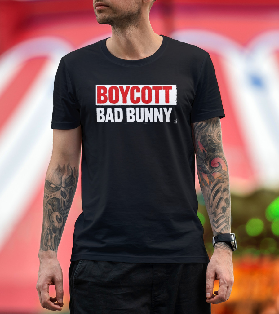 Boycott Bad Bunny Text Bold Red And White T-Shirt