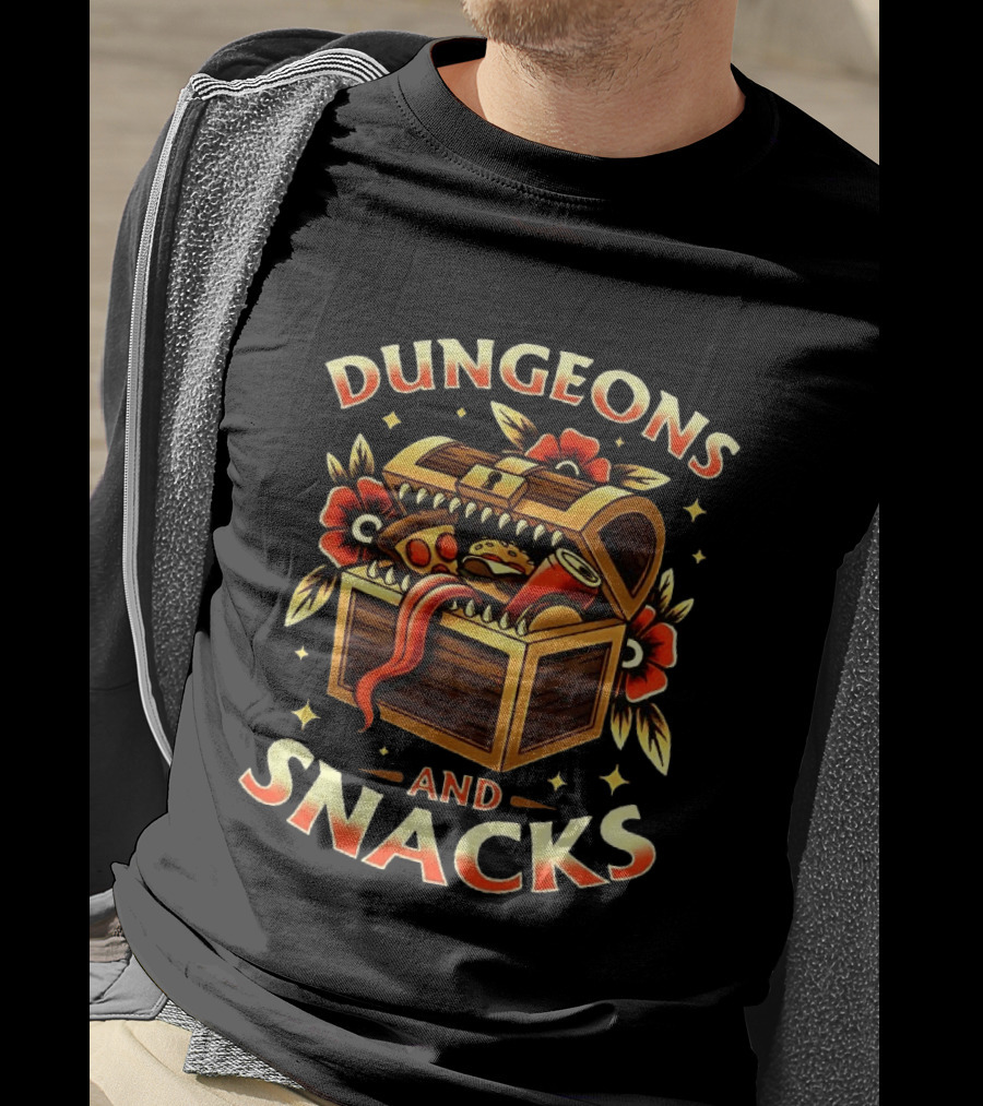 Dungeons And Snacks Mimic Treasure Chest Fantasy Humor T-Shirt