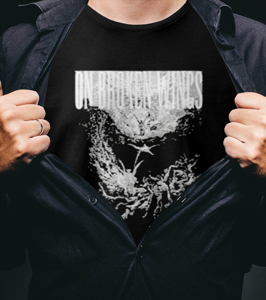 On Broken Wings Fallen Angel White Grunge T-Shirt