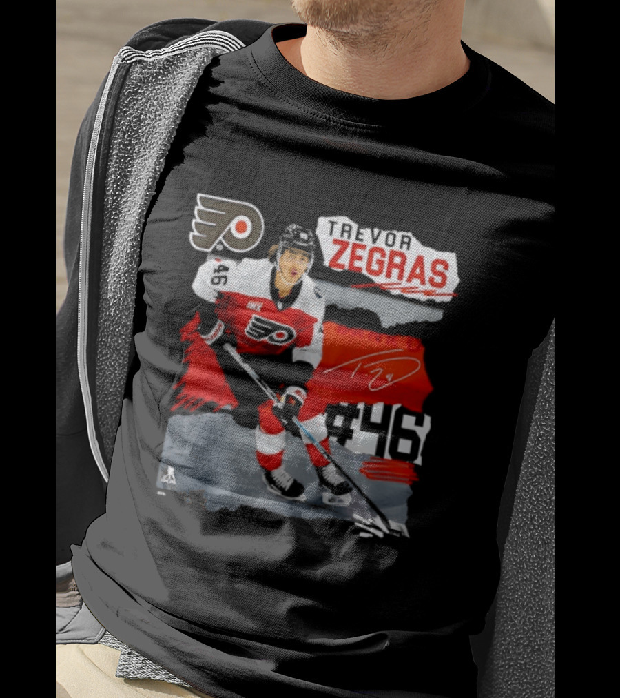 Philadelphia Flyers Trevor Zegras Hockey Player 46 Signature Ice Series T-Shirt