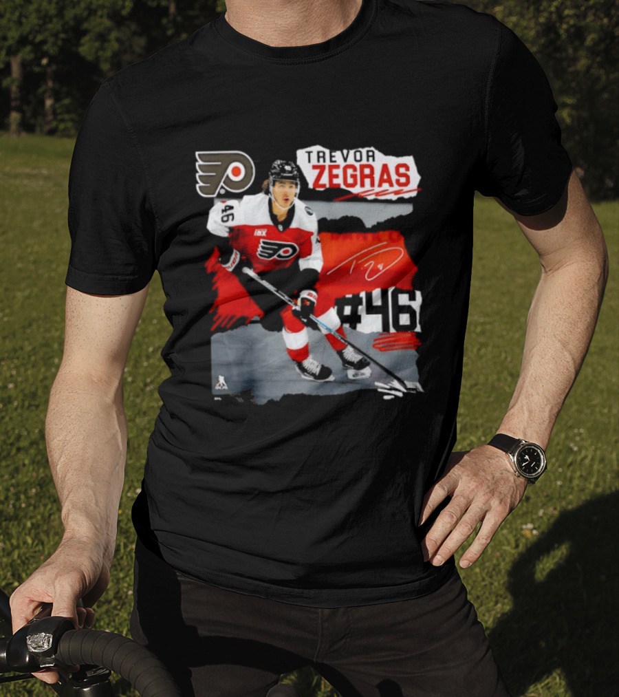 Philadelphia Flyers Trevor Zegras Hockey Player 46 Signature Ice Series T-Shirt