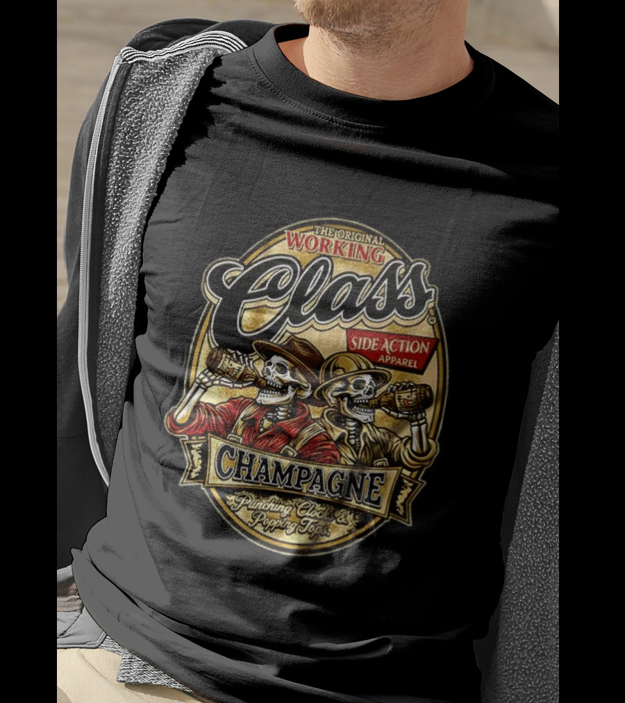 Punks And Skins Ltd Original Working Class Side Action Apparel Champagne Punching S Popping Tops T-Shirt