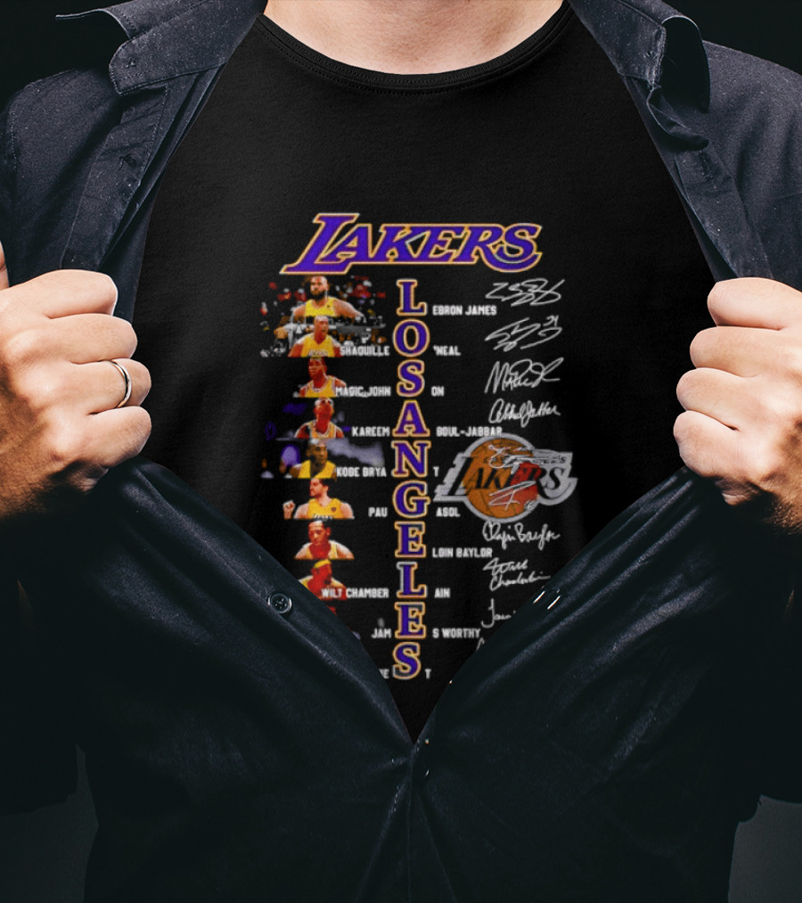 Lakers Los Angeles Legends Roster Autographed Signatures Collection T-Shirt