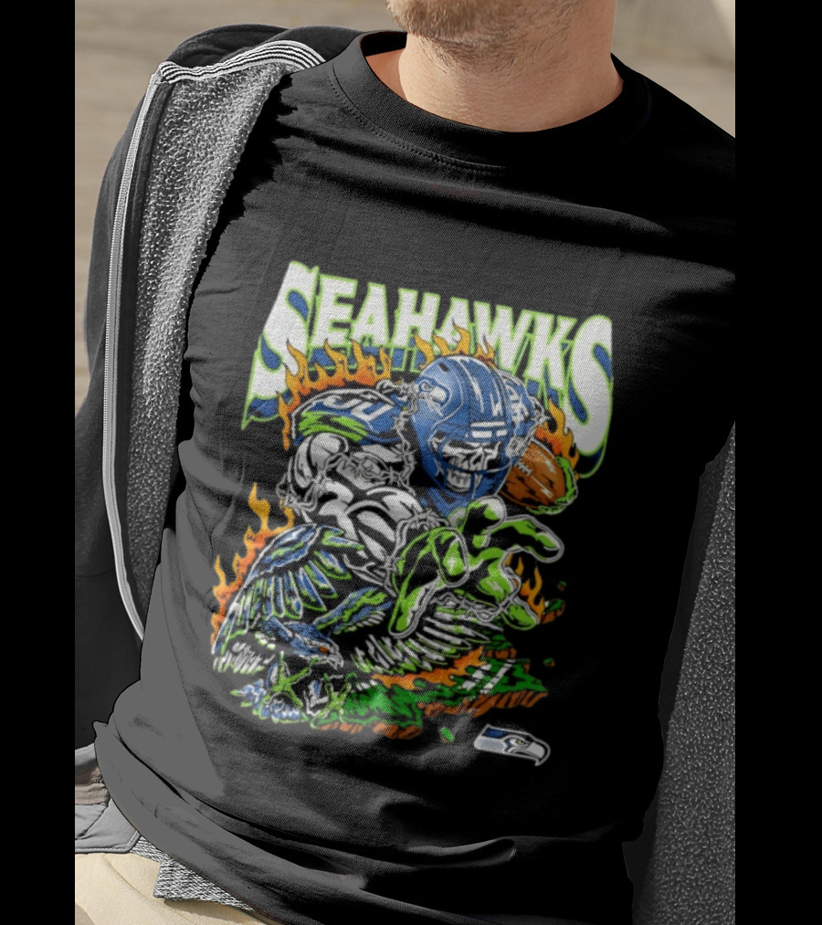 Seahawks Skull Firebird NFL Football Grunge T-Shirt