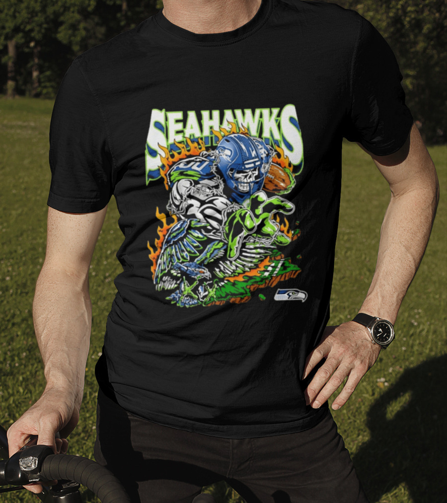 Seahawks Skull Firebird NFL Football Grunge T-Shirt