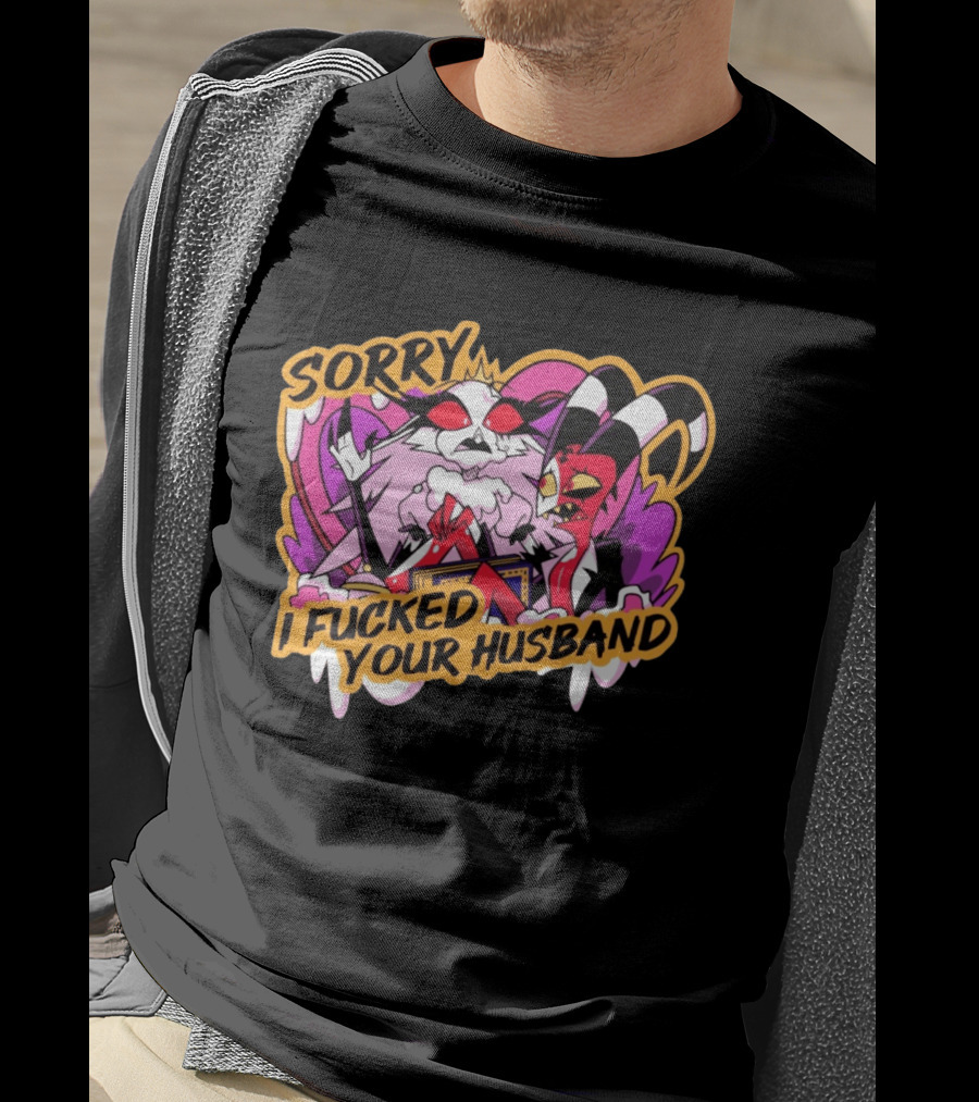 Sorry I Fucked Your Husband Characters With Purple And Red Comic T-Shirt