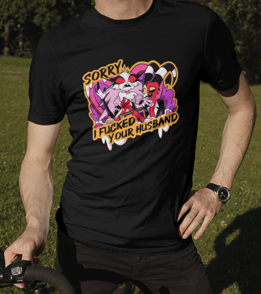 Sorry I Fucked Your Husband Characters With Purple And Red Comic T-Shirt