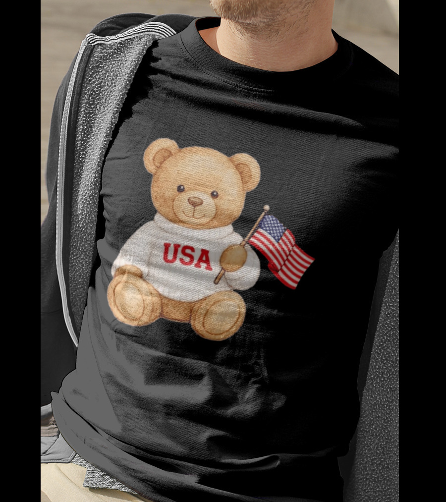 USA Teddy Bear Holding American Flag T-Shirt