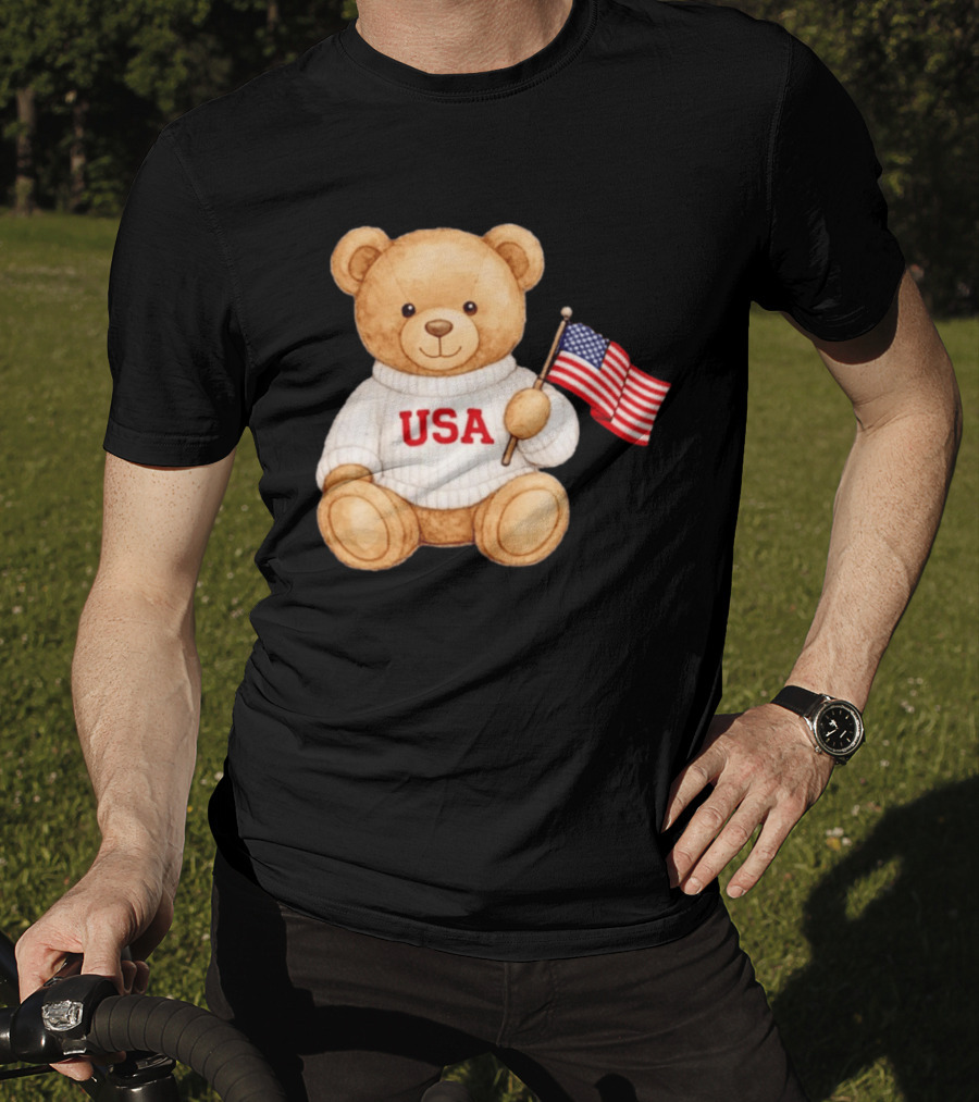 USA Teddy Bear Holding American Flag T-Shirt