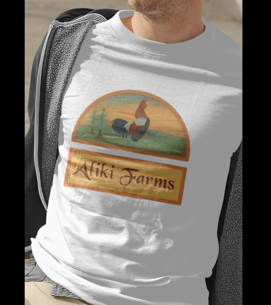 Aliki Farms Rooster Scene With Trees T-Shirt