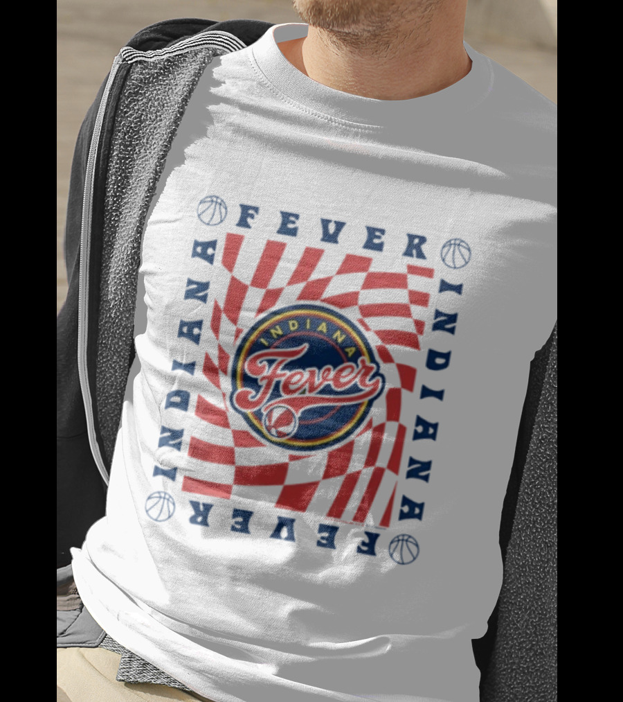 WNBA Indiana Fever Wavy Checkerboard Logo Basketball T-Shirt